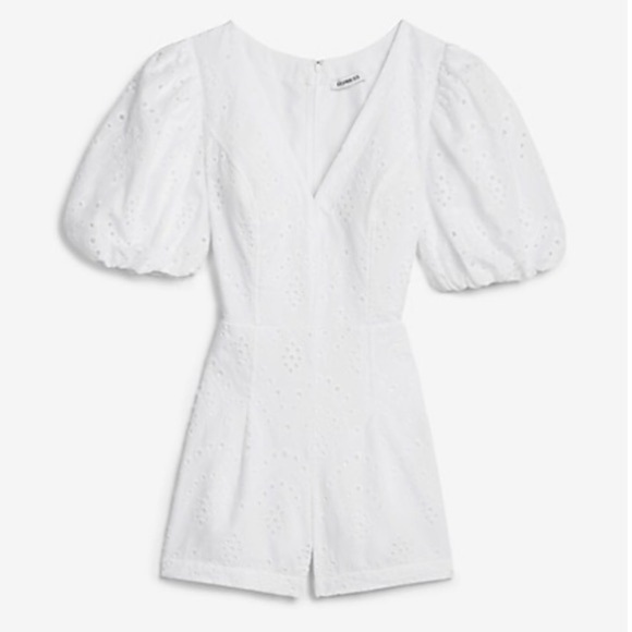 Express Eyelet Embroidered Puff Sleeve Romper boho - Picture 2 of 5